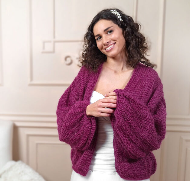 Magenta pink bridal cardigan mohair, knitted mohair jacket, code WP22