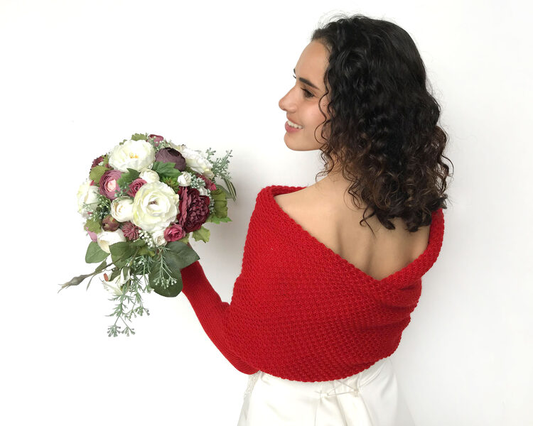 Red bridal sweater merino wool, wedding jacket, bridal bolero, wedding wrap, knitted scarf with arms, MR1