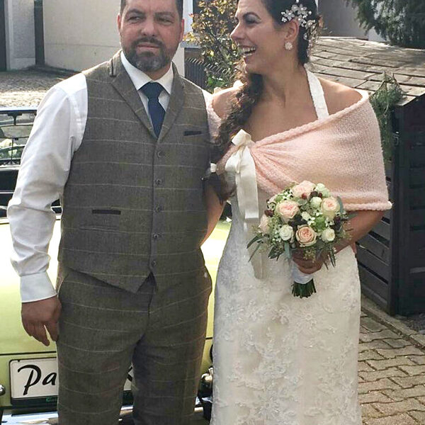 étole de mariée pêche clair