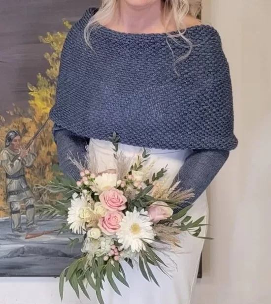 knitted bridal shrug blue